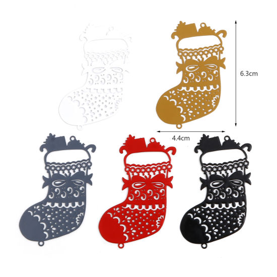 Bild von Messing Filigran Stempel Verzierung Verbinder Weihnachtsstiefel Bunt Filigran Spritzlackierung 6.3cm x 4.4cm, 5 Stück
