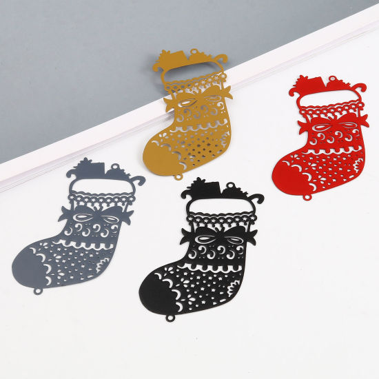 Bild von Messing Filigran Stempel Verzierung Verbinder Weihnachtsstiefel Bunt Filigran Spritzlackierung 6.3cm x 4.4cm, 5 Stück