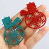Picture of Brass Filigree Stamping Connectors Christmas Snowman Multicolor Snowflake Painted 6.2cm x 4.1cm, 5 PCs