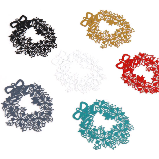 Bild von Messing Filigran Stempel Verzierung Verbinder Weihnachten Weihnachtskranz Bunt Spritzlackierung 5.5cm x 4.6cm, 5 Stück