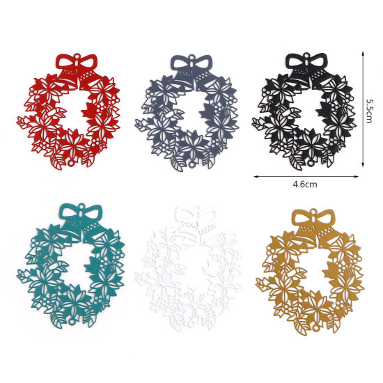 Bild von Messing Filigran Stempel Verzierung Verbinder Weihnachten Weihnachtskranz Bunt Spritzlackierung 5.5cm x 4.6cm, 5 Stück