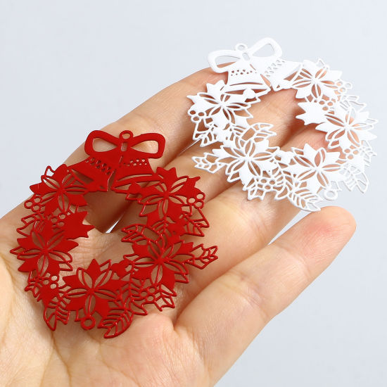 Bild von Messing Filigran Stempel Verzierung Verbinder Weihnachten Weihnachtskranz Bunt Spritzlackierung 5.5cm x 4.6cm, 5 Stück