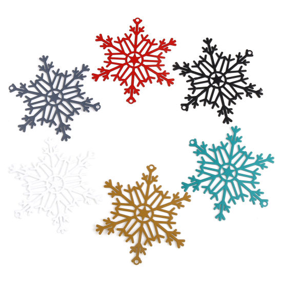 Picture of Brass Filigree Stamping Connectors Christmas Snowflake Multicolor Painted 5cm x 4.3cm, 5 PCs                                                                                                                                                                  