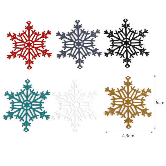 Picture of Brass Filigree Stamping Connectors Christmas Snowflake Multicolor Painted 5cm x 4.3cm, 5 PCs                                                                                                                                                                  