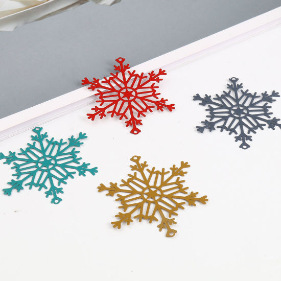 Picture of Brass Filigree Stamping Connectors Christmas Snowflake Multicolor Painted 5cm x 4.3cm, 5 PCs                                                                                                                                                                  