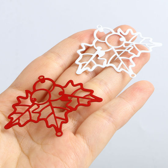 Picture of Brass Filigree Stamping Connectors Christmas Holly Leaf Multicolor Painted 5cm x 4.5cm, 5 PCs                                                                                                                                                                 