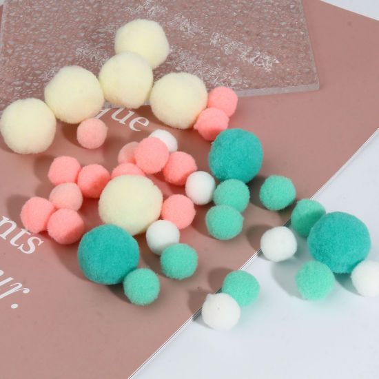 Bild von Terylen Pompon Bommel Mix Farben Rund 25mm 15mm Dia., 1 Packung （ 55 Stück/Paket)