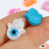 Picture of Resin Religious Spacer Beads Hamsa Symbol Hand Multicolor Evil Eye Pattern Foil About 14mm x 12mm, Hole: Approx 1.4mm, 2 PCs