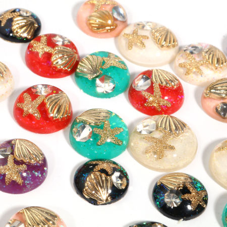 樹脂 海ジュエリー 装飾 円形 多色 ヒトデパターン スパンコール 透明 ラインストーン 18mm 直径、 2 個