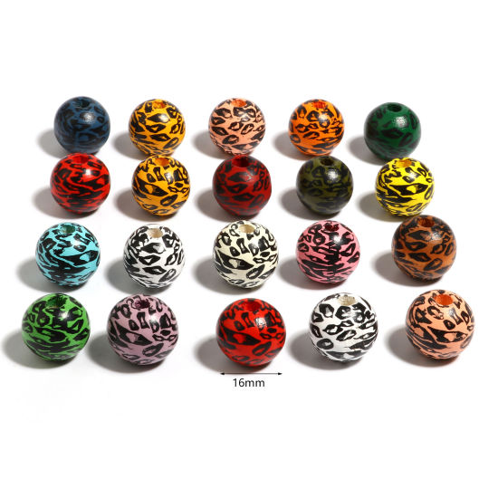 Image de Perles en Bois Naturel Rond Multicolore Léopard 16mm Dia, Trou: env. 4.5mm - 3.6mm, 20 Pcs