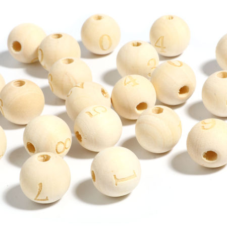Picture of Wood Spacer Beads Round Natural Number About 16mm Dia., Hole: Approx 4.5mm - 3.6mm, 20 PCs