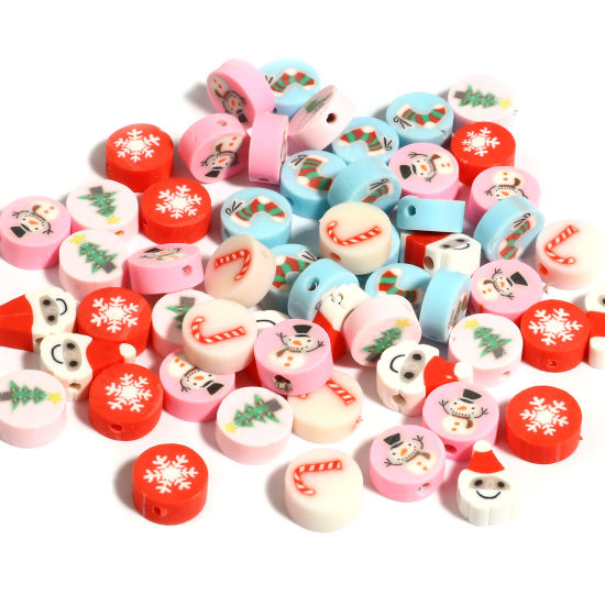 Bild von Polymer Ton Weihnachten Perlen Flachrund Bunt, 50 Stück