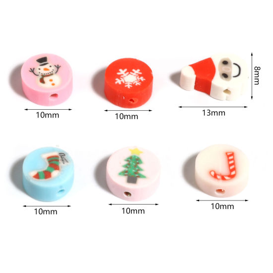 Bild von Polymer Ton Weihnachten Perlen Flachrund Bunt, 50 Stück