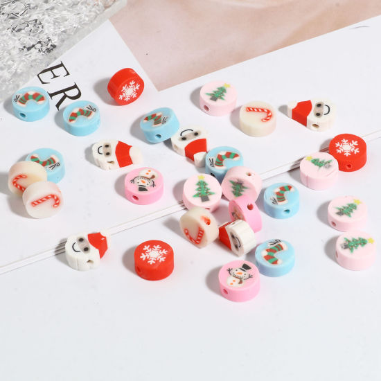 Bild von Polymer Ton Weihnachten Perlen Flachrund Bunt, 50 Stück