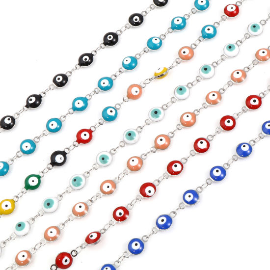 Imagen de Acero Inoxidable Religión Collares Ronda Mal de ojo Tono de Plata Multicolor Esmalte 50cm longitud, 1 Unidad
