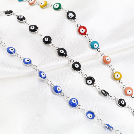 Imagen de Acero Inoxidable Religión Collares Ronda Mal de ojo Tono de Plata Multicolor Esmalte 50cm longitud, 1 Unidad