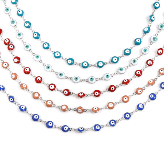 Imagen de Acero Inoxidable Religión Collares Ronda Mal de ojo Tono de Plata Multicolor Esmalte 50cm longitud, 1 Unidad
