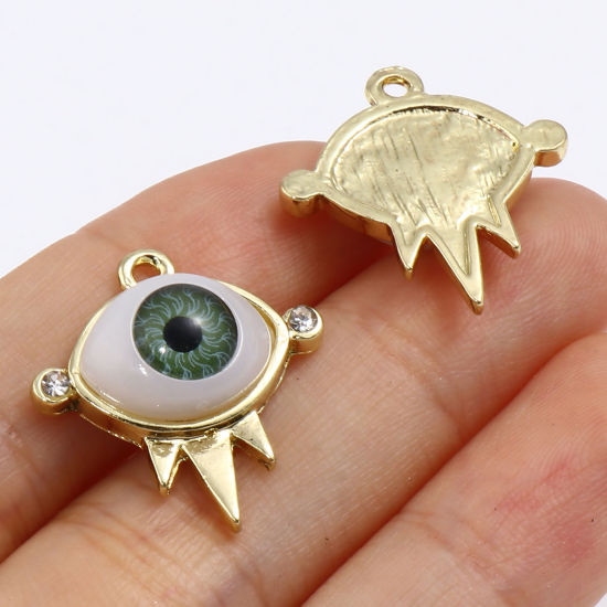 Immagine di Lega di Zinca + Acrilato Religione Charms Malocchio Oro Placcato Multicolore Trasparente Strass 22mm x 20mm , 10 Pz