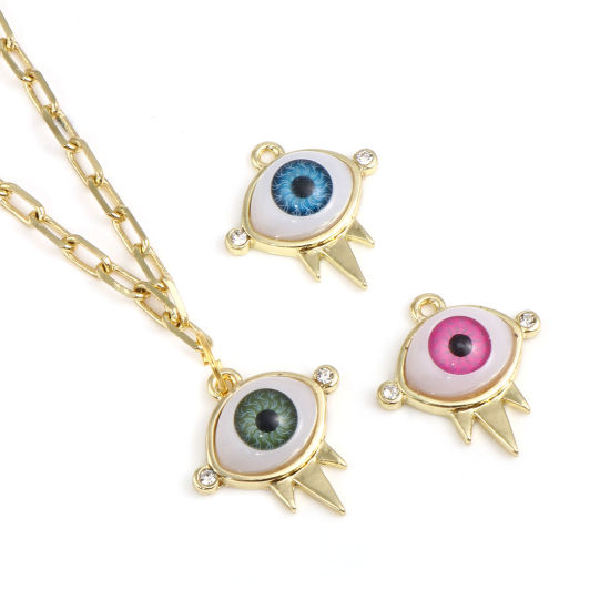 Immagine di Lega di Zinca + Acrilato Religione Charms Malocchio Oro Placcato Multicolore Trasparente Strass 22mm x 20mm , 10 Pz