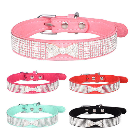 Picture of Soft Velvet Adjustable Dog Pet Collar With Hot Fix Rhinestone