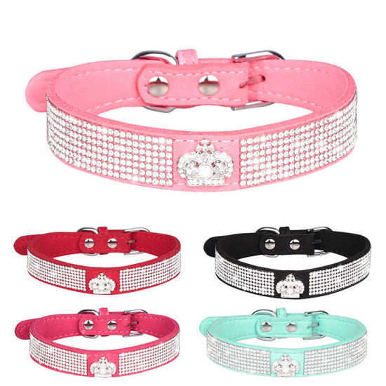 Picture of Soft Velvet Adjustable Dog Pet Collar With Hot Fix Rhinestone