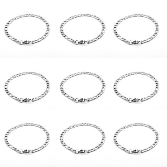 Picture of Stainless Steel 3:1 Figaro Link Chain Bracelets Silver Tone 1 Piece