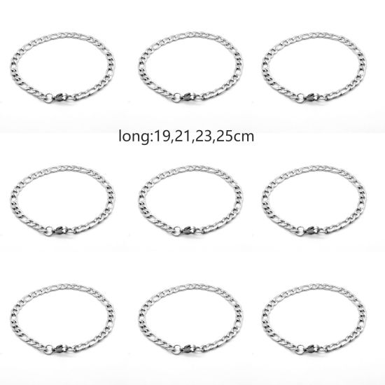 Picture of Stainless Steel 3:1 Figaro Link Chain Bracelets Silver Tone 1 Piece