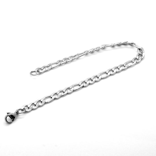 Picture of Stainless Steel 3:1 Figaro Link Chain Bracelets Silver Tone 1 Piece