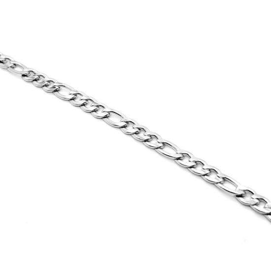 Picture of Stainless Steel 3:1 Figaro Link Chain Bracelets Silver Tone 1 Piece