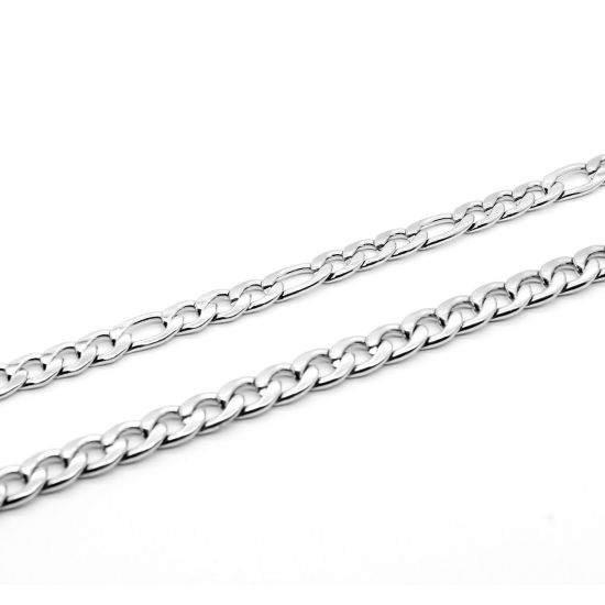 Picture of Stainless Steel 3:1 Figaro Link Chain Bracelets Silver Tone 1 Piece