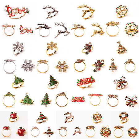 Christmas Enamel Rhinestone Stainless Steel Napkin Ring Buckle Holder Table Decoration