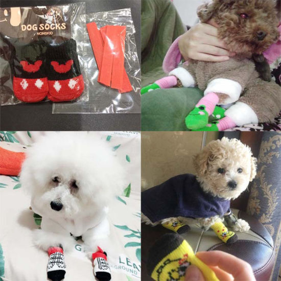 Bild von Weihnachten Winter warm Acryl Wolle gestrickt Hund Socken Haustier Zubehör