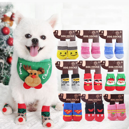 Bild von Weihnachten Winter warm Acryl Wolle gestrickt Hund Socken Haustier Zubehör