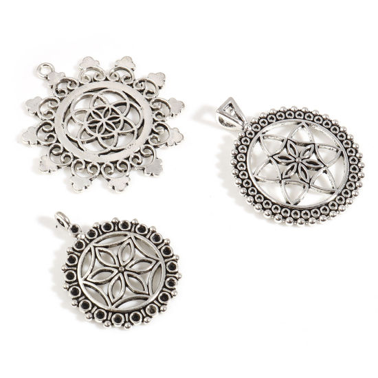 Immagine di Lega di Zinco Ciondoli Fiore Argento Antico 5 Pz