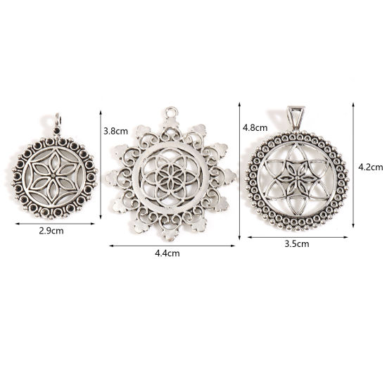 Immagine di Lega di Zinco Ciondoli Fiore Argento Antico 5 Pz