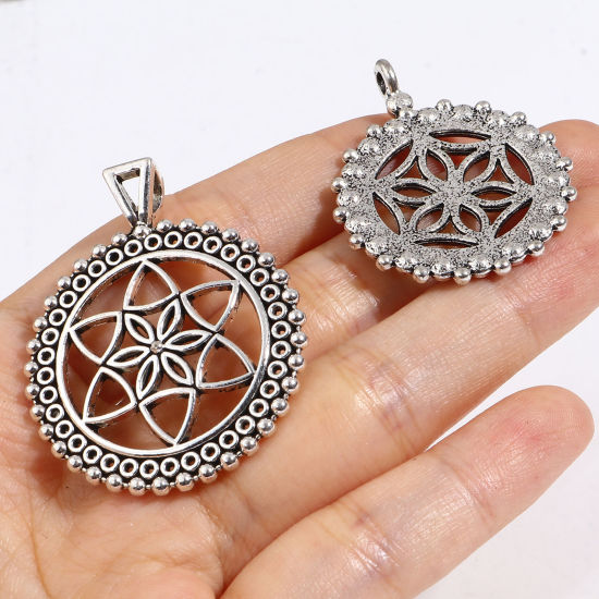 Immagine di Lega di Zinco Ciondoli Fiore Argento Antico 5 Pz