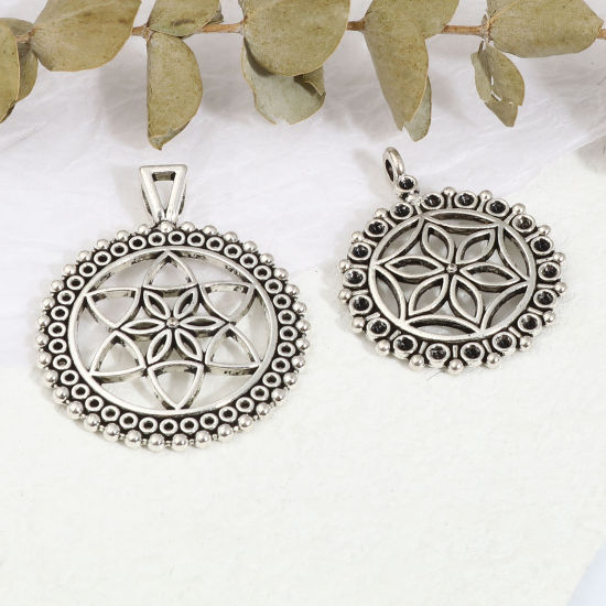 Immagine di Lega di Zinco Ciondoli Fiore Argento Antico 5 Pz