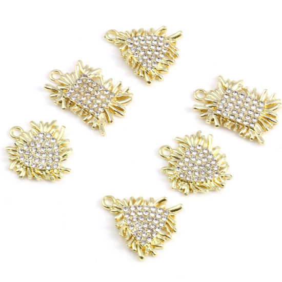 Immagine di Lega di Zinco Micro Intarsio Charms Oro Placcato Petalo Trasparente Strass 5 Pz