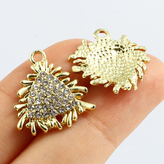 Immagine di Lega di Zinco Micro Intarsio Charms Oro Placcato Petalo Trasparente Strass 5 Pz