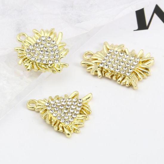 Immagine di Lega di Zinco Micro Intarsio Charms Oro Placcato Petalo Trasparente Strass 5 Pz