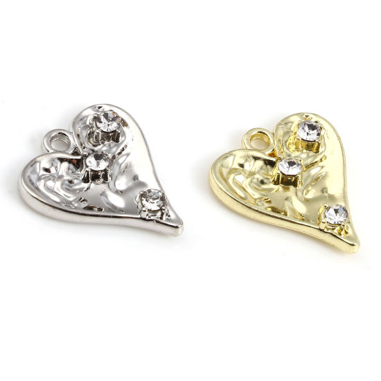 Immagine di Lega di Zinco San Valentino Charms Cuore Multicolore Trasparente Strass 17mm x 15mm , 10 Pz