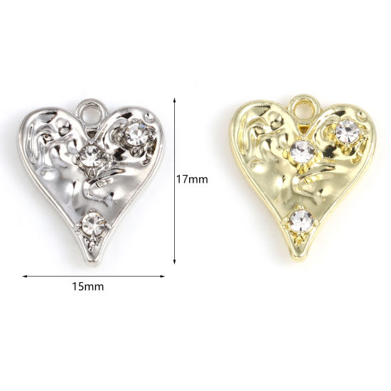 Immagine di Lega di Zinco San Valentino Charms Cuore Multicolore Trasparente Strass 17mm x 15mm , 10 Pz