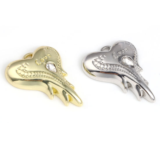 Immagine di Lega di Zinco San Valentino Charms Cuore Multicolore Ali Lettere " LOVE " Trasparente Strass 24mm x 19mm , 5 Pz