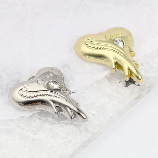 Immagine di Lega di Zinco San Valentino Charms Cuore Multicolore Ali Lettere " LOVE " Trasparente Strass 24mm x 19mm , 5 Pz