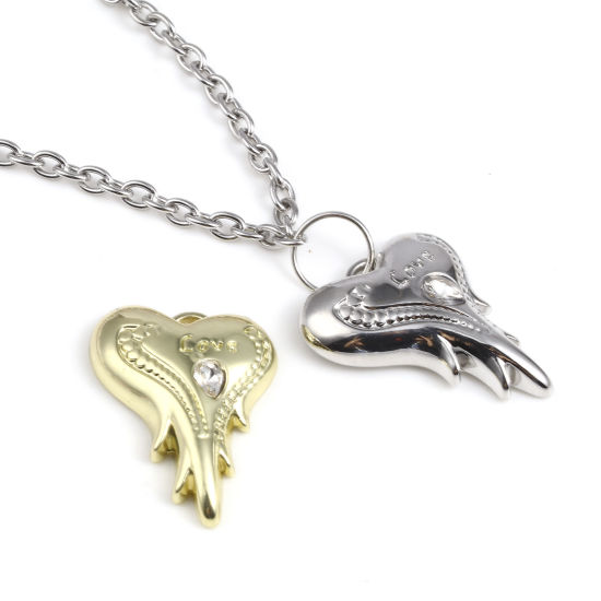 Immagine di Lega di Zinco San Valentino Charms Cuore Multicolore Ali Lettere " LOVE " Trasparente Strass 24mm x 19mm , 5 Pz