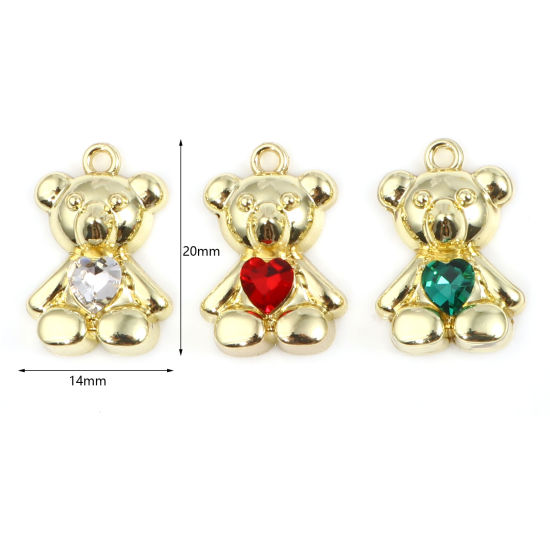 Immagine di Lega di Zinco San Valentino Charms Orso Oro Placcato Cuore Multicolore Strass 20mm x 14mm , 5 Pz