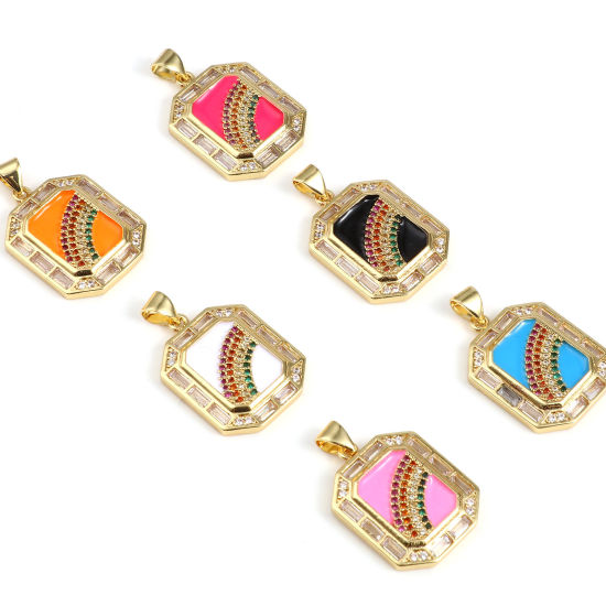 Image de 1 Pièce Pendentif Breloque Collection de Météo en Laiton Doré Multicolore Polygone Émail à Strass Coloré à Zircone Cubique Clair 28mm x 18mm