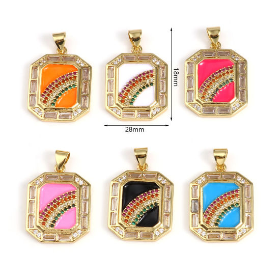 Image de 1 Pièce Pendentif Breloque Collection de Météo en Laiton Doré Multicolore Polygone Émail à Strass Coloré à Zircone Cubique Clair 28mm x 18mm