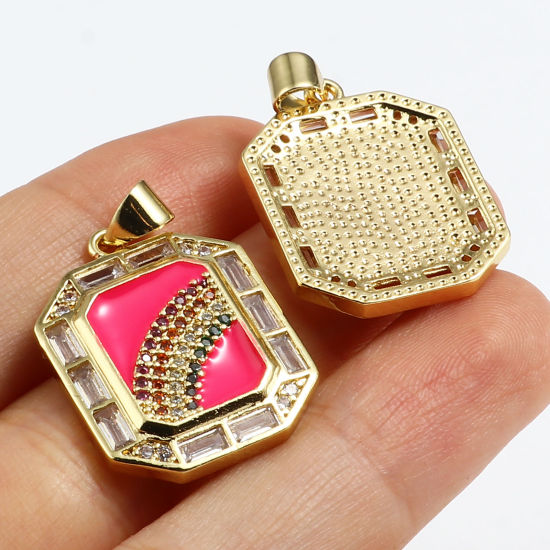 Image de 1 Pièce Pendentif Breloque Collection de Météo en Laiton Doré Multicolore Polygone Émail à Strass Coloré à Zircone Cubique Clair 28mm x 18mm