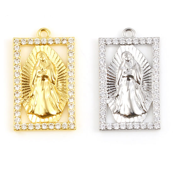 Изображение Латунь религия Подвески Прямоугольник Разноцветный Иисус Христос Прозрачный Страз 1 ШТ